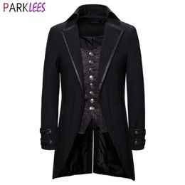 Men's Fake Two Piece Steampunk Vintage Tailcoat Jacket Halloween Costumes Victorian Coat Men Gothic Cosplay Swallow Uniform 2XL 210522