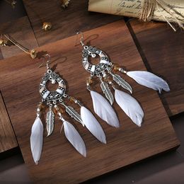 S2548 Bohemian Fashion Jewellery Women's Feather Tassels Dangle Earrings Romantic Retro Female Ornaments Beaded Feather Earrings