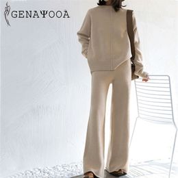 Genayooa Winter-Trainingsanzug 2-teilige Hosenanzüge für Frauen Gestrickte Langarm-Zweiteiler-Set Top und Hose Frauenanzug Outwear Korean 210727