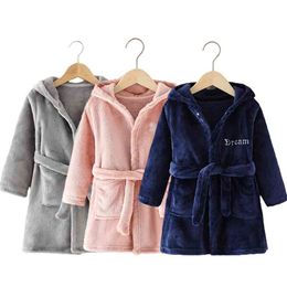 Soft Girl Sleepwear Robe Autumn Winter Children Flannel Bathrobe for girls Boys Pyjamas Comfort Kids Cartoon Homewear 2-8 Year 210901