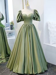 Sage Evening Dress Elegant Satin Prom Gowns Saudi Arabia Style Sweethear Lace-up Back Floor Length