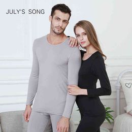 JULY'S SONG 2 Piece/Set Autumn Thermal Long Underwears for Men Woman Body Shaped Slim Intimate Pyjamas Warm Breathable 211111