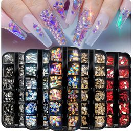 12 grids Nail Art mixed decorations special shaped drill mix shape diamond 3D Glitter many colors Flat Bottom DIY Decoration