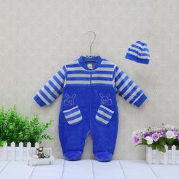 Girls Rompers+hat 2 Pieces/set Baby Clothing Set Boys Striped Clothes Outfits Newborn Suits Verlour Long Sleeve Overalls G1023