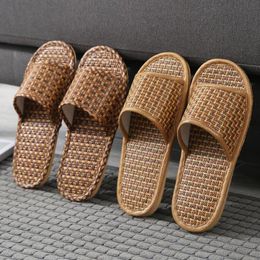 Slippers Fashion Ladies Hand-woven Bamboo And Rattan Straw Mats Linen Home Interior Retro Shoes Large Size 45