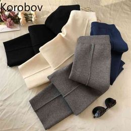 Korobov New Autumn Fashion Women Trousers Korean Knitted High Waist Harem Pants Vintage Casual Joggers Femme 210430