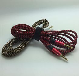 2021 1.8m/6ft 3.5mm Gold-plated Connectors Metal Braided Fabric Male to Male AUX Audio Cable Cord by DHL 100+