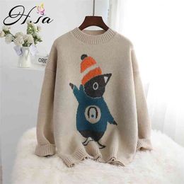 Winter oversized Sweater and Jumpers Oneck Cute Cartoon Bear Knitted Loose Style Pull Femme Hiver Korean Pullover 210430