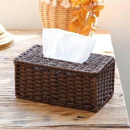 Tissue Boxes & Napkins Rattan Box Vintage Napkin Holder Case Clutter Storage Cover Desk Decor Woven Drawer Toilet Paper