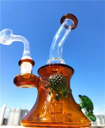 Orange Turtle Glass Bongs Recycler Dab Rig Thick Beaker Bong Smoking Hookah 14mm Joint with Banger Glass Bong Cheap Glass Water Bongs