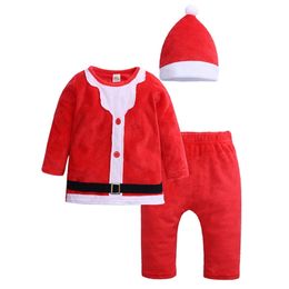 Christmas Infant Baby Boys Girls Long Sleeve Top + Pants And Hat Clothing Sets Santa Claus Autumn Winter Kids Boy Girl Clothes 210521