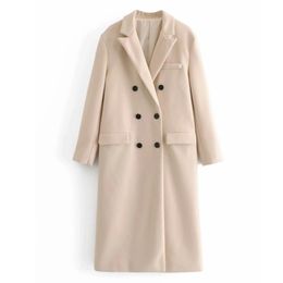 Winter Women Elegant Simple Solid Colour Long Overcoat Female British Style Double Breasted Pocket Decoration Long Coat 210520