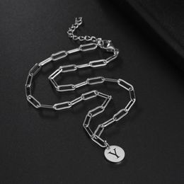 Chains My Shape Punk Letter Round Plate Pendant Necklaces For Women Gold Color Stainless Steel Paper Clip Chain Fashion Party Jewelry