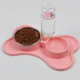 Stainless Steel Non-slip Pet Bowls Pet Dog Water Bottle Puppy Cat Drink Bowl Dog Food Double Bowl Pet Cat Feeder Supplies Y200922