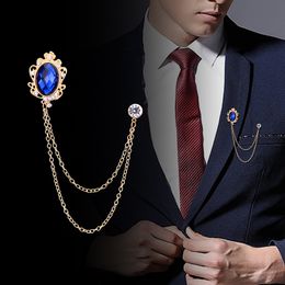 Korean Metal Brooch Pin Crystal RhinestoneTassel Chain Lapel Pin Fashion Men's Suit Badge Clothes Accessories