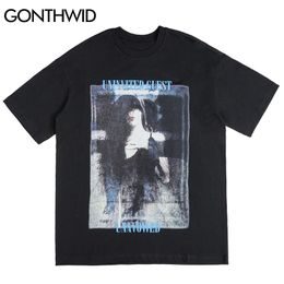 Tees Shirts Streetear Hip Hop Distressed Poster Short Sleeve Tshirts Harajuku Casual Cotton T-Shirt Tops 210602