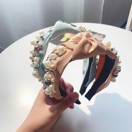 Bohemian Candy Bowknot Headband for Girl Vintage Simulated Pearl Band Lady Wedding Party Hair Accessories gift