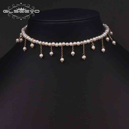 GLSEEVO Original Design Handmade Beaded Tassel Choker Necklace For Best Friend Natural Fresh Water Pearl Luxury Jewellery GN0227