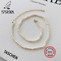 S'STEEL Baroque Pearl Necklaces 925 Sterling Silver Minimalist Gold Chain Choker Necklace For Women Collar Perlas Fine Jewellery
