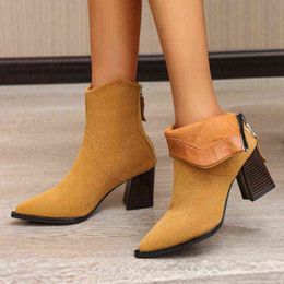 Women's Boots Autumn Female Shoes Winter Footwear Boots-Women Luxury Designer High Heel Rubber Large Size Ladies 2021 Pointy Ro Y1209