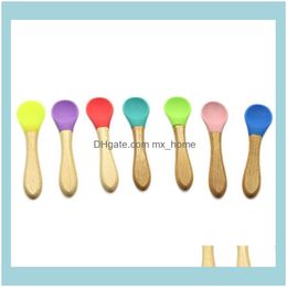 Kitchen, Dining Bar Home & Gardeby Feeding Scoop Baby Soft-Headed Spoons Sile Spoon Wooden Handle Flatware For Toddlers And Infants Cgy386 D