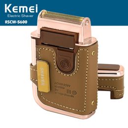 Kemei KM-5600 Men's Electric Shaver Razor Vintage Leather Wrapped Rechargeable Moustache Beard Trimmer Shaving Machine Razor