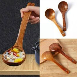Spoons Kitchen Long Handle Wooden Spoon Dessert Rice Soup Home Cooking Accessories Gadgets Teaspoon Woo T0S7