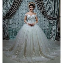 Princess Wedding Dresses Bridal Ball Gowns 2021 Appliques Lace Long Sleeve Tulle Vintage Bride Dress Vestidos De Novia Floor Length