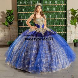 Sparkly Bling Bling Royal Blue Ball Gown Quinceanera Dresses 2021 Beads Crystal Lace Applique Sweet 16 Dress Party Wear