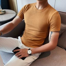 Summer T Shirt Men Short Sleeve O-neck Tops Tees Fashion Striped Streetwear T Shirt Casual Slim Business Social Male Clothes 210527