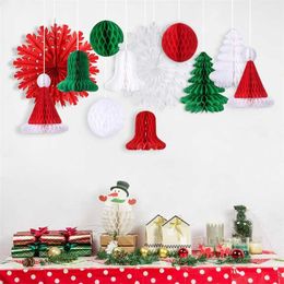 Set Of 12 Christmas Decorations Ornaments Snowflake Tree Fan Bell Party Decoration For Home 2022 Year Gift Decor 211018
