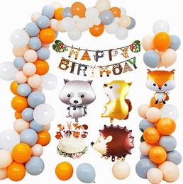 Woodland Jungle Wild Animal Balloons Garland Arch Hedgehog Squirrel Raccoon Foil Balloon Kids Birthday Party Decorations 210626