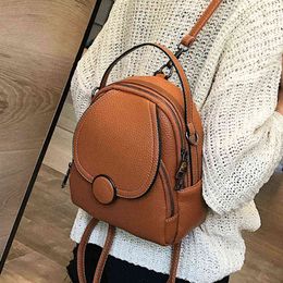 2021 Designer Fashion Women Leather Backpack Mini Soft Touch Multi-Function Small Backpack Female Ladies Shoulder Bag Girl Purse Y1105
