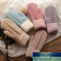 Korean Plus Velvet Knit Wool Cute Twist Cold Bicycle Gloves Women's Winter Full Finger Double Layer Thick Warm Driving Mitten R6 Factory price expert design Quality