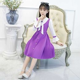 2021 New Spring and Summer Girls Dress 12 Long Sleeve V-neck Dress 6 Children 9 Student Fashion Dresses 8 Kids 7 Years Old Q0716