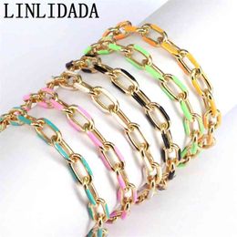 neon bracelets Canada - 10Pcs, Mix Color Women Bracelet Geometric Neon Enamel Link Chain Bracelets 210812