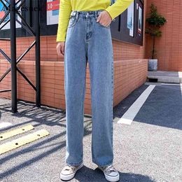 Fashion Wide Leg High Waist Jeans Women Straight Slim Boyfriend For Trousers Casual Loose Femme 10828 210512