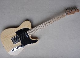 6 Strings Natural Wood Color Electric Guitar with Ash Body,Maple Fretboard,Black Pickguard,Can be customized as request