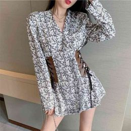 Spring Autumn Vintage Floral Print Slim Mini Dresses For Women Long Sleeve Holiday Boho Dress Korean Casual Party Vestidos Robe 210514