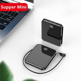LHZW SMtech Mini Small Powerbank With Cable For iPhone Android Mobile Phone External Battery Fashion Desgin Supper Thin Portabel Charger 20000mAh Power bank