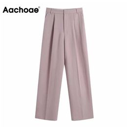 Aachoae Elegant Long Pants Women Pink Colour Office Loose Straight Trousers Pleated Casual Lady Pants Pantalones De Mujer Q0801