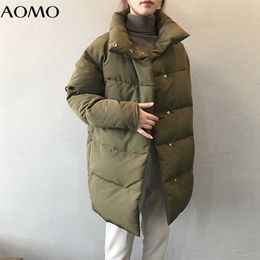 AOMO Women Amy Green Oversize Long Parkas Thick Winter Sleeve Buttons Pockets Female Warm Coat ASF73A 211008