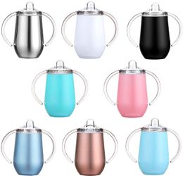 10oz Powder Coated Baby Sippy Cup Mug Double Wall Stainless Steel Vacuum Thermos Kid Water Bottle with Nipple Leakproof Cover