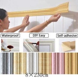 Home 3D Self-adhesive Foam Wall Stickers Decor Moulding Skirting Line Mural Border Sticker 2.3M Length Living Room Bathroom