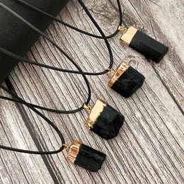 Pendant Necklaces Raw Black Tourmaline Necklace For Women Men Fashion Phnom Penh Natural Stone Leather Chain Adjustable Jewellery
