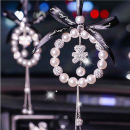 Interior Decorations Car Accessories Pearl Diamond Round Bow Bear Multi-style Rearview Mirror Korea Pendant Ornament