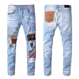 ss Luxury Designers Men's Jeans Clothing fashion Embroidered Ripped motorcycle zipper Men Slim Denim Straight Pants Biker Hip Hop rock
