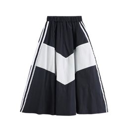 Skirts VSUE Women Midi Skirt Elastic Waist Empire Patchwork A Line Chiffon Casual Summer Navy White Side Tube S0234