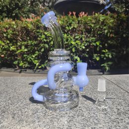 2021 Hookah Bong Glass Dab Rig Cream Blue Recyler Water Bongs Smoke Pipes 8-10 Inch Height 14.4mm Female Joint with Quartz Banger