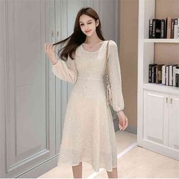 Women's Spring and Autumn Dresses Waist Temperament French Retro Gentle Fairy Super Small Fragrance Dress PL260 210506